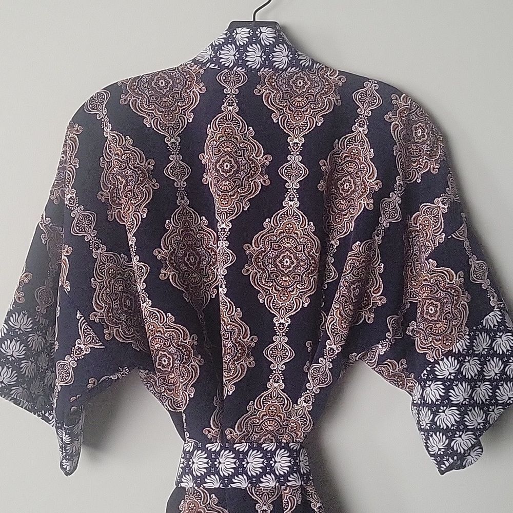 NEW Kimono XS Hippy Patchwork Floral Tunic Boho Wrap Top LagenLook Paisley Belt - Picture 10 of 13